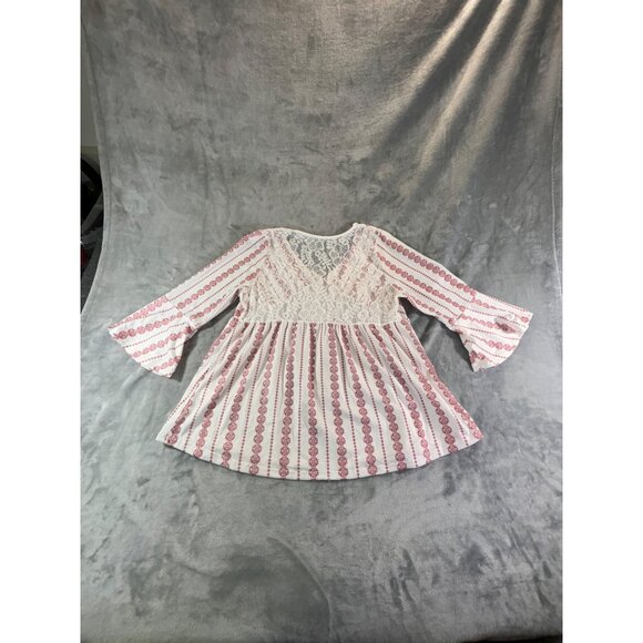 Baby doll Blouse Women's Large Red and White V-Neck Top with Lace upper Back - Picture 8 of 8